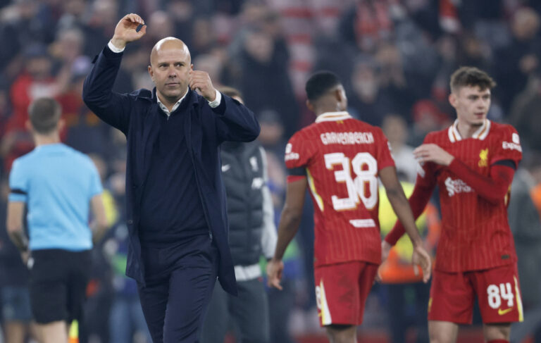 Liverpool FC v Bayer 04 Leverkusen - UEFA Champions League 2024/25 League Phase MD4 Arne Slot, Manager of Liverpool cele