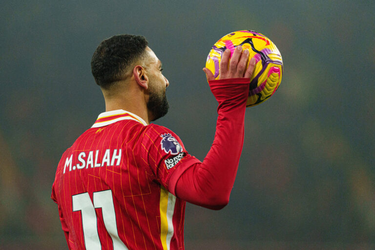 Liverpool FC v Aston Villa FC - Premier League Mohamed Salah plays during the Premier League match between Liverpool and