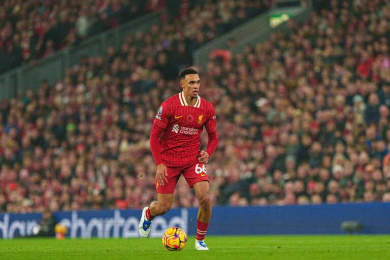 Liverpool FC v Aston Villa FC - Premier League Trent Alexander-Arnold plays during the Premier League match between Live