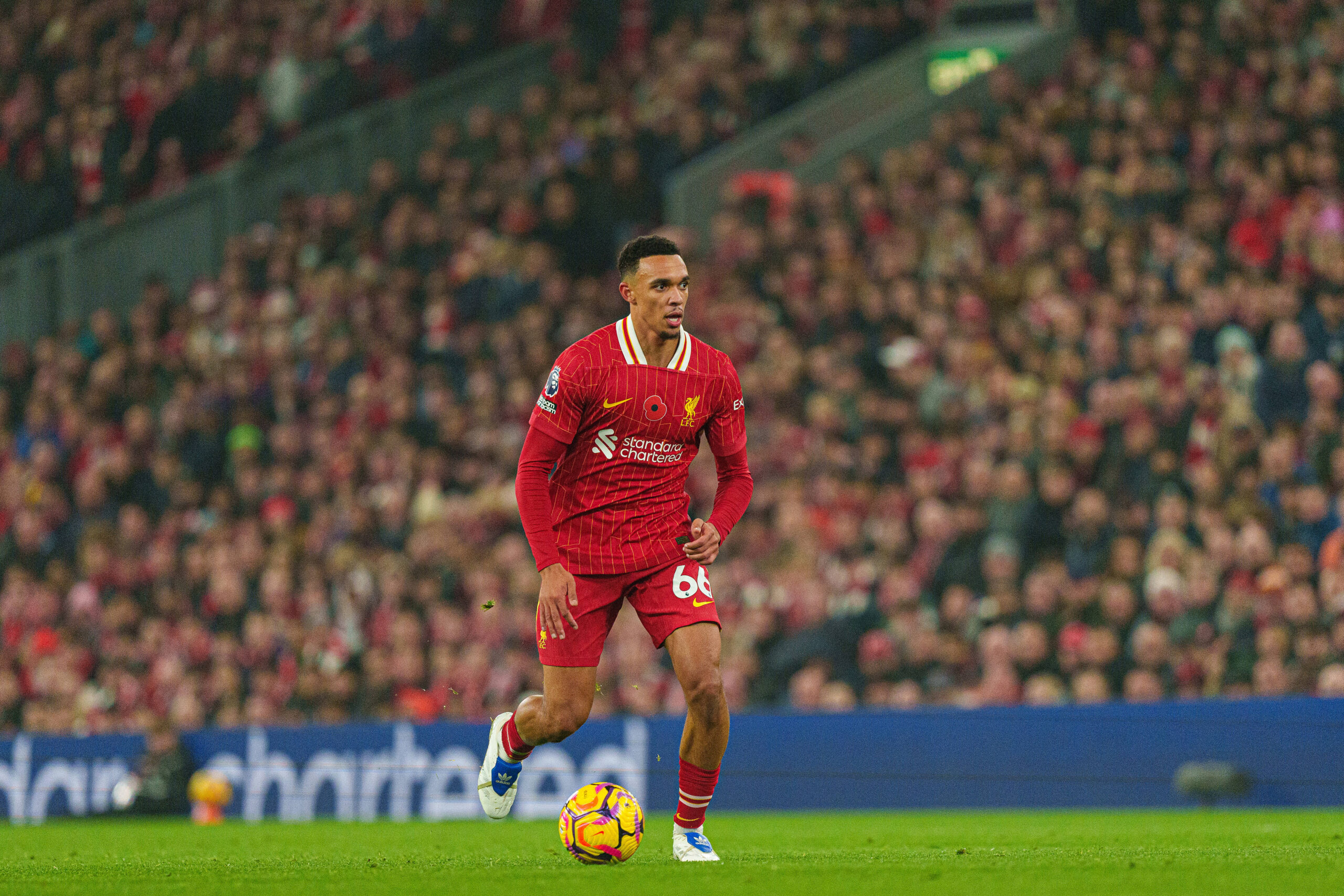 Liverpool FC v Aston Villa FC - Premier League Trent Alexander-Arnold plays during the Premier League match between Live