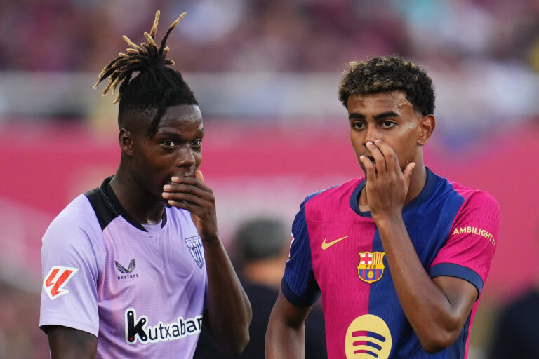 ESP: FC Barcelona, Barca v Athletic Club. La Liga EA Sports. Date 2 Nico Williams of Athletic Club and Lamine Yamal of F