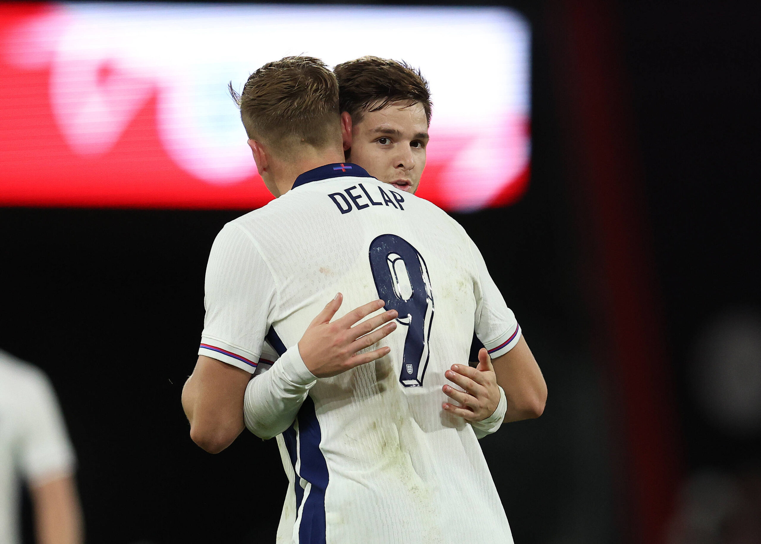Bournemouth, England, 11th October 2024. Liam Delap and James McAtee of England celebrate after the UEFA European Under-