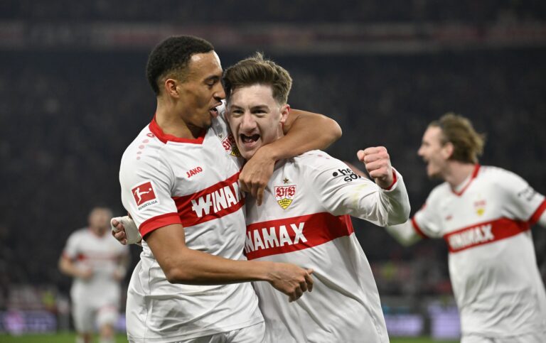 Torjubel Angelo Stiller VfB Stuttgart (06) Jamie Leweling VfB Stuttgart (18) Nick Woltemade VfB Stuttgart (11) MHPArena,