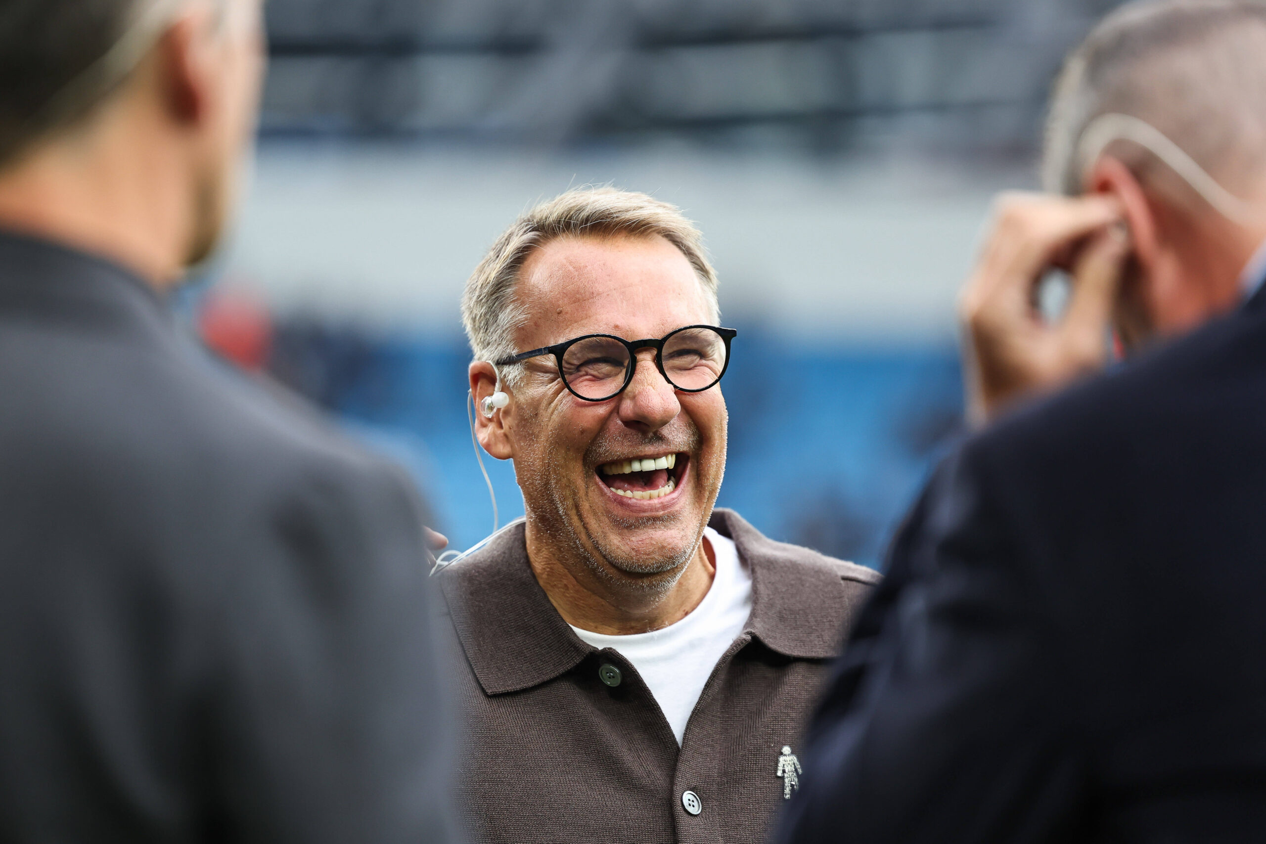 Premier League Manchester City v Arsenal Paul Merson former Arsenal player now Television pundit enjoys a joke ahead the