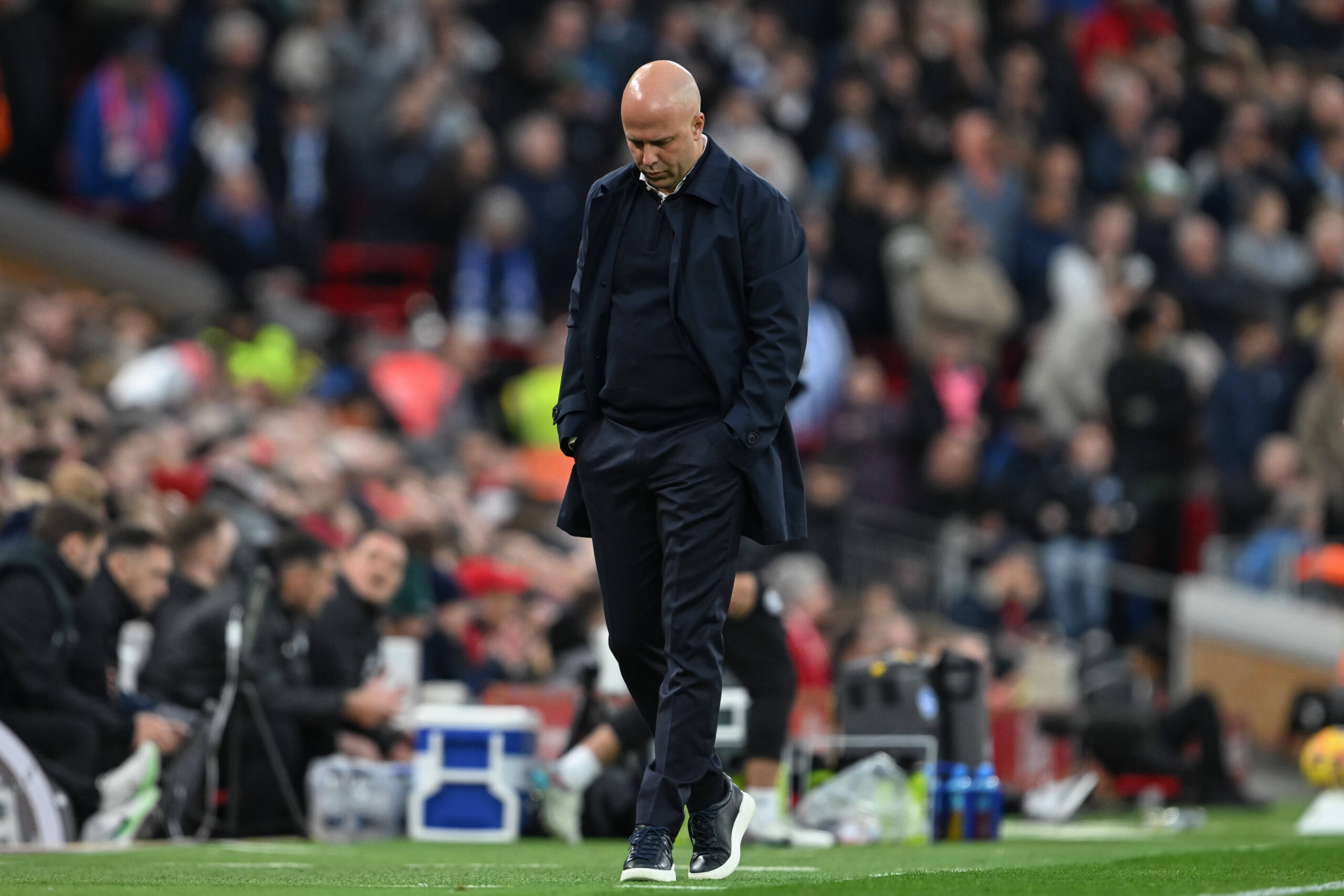 Premier League Liverpool v Brighton and Hove Albion Arne Slot Head Coach of Liverpool looks dejected during the Premier